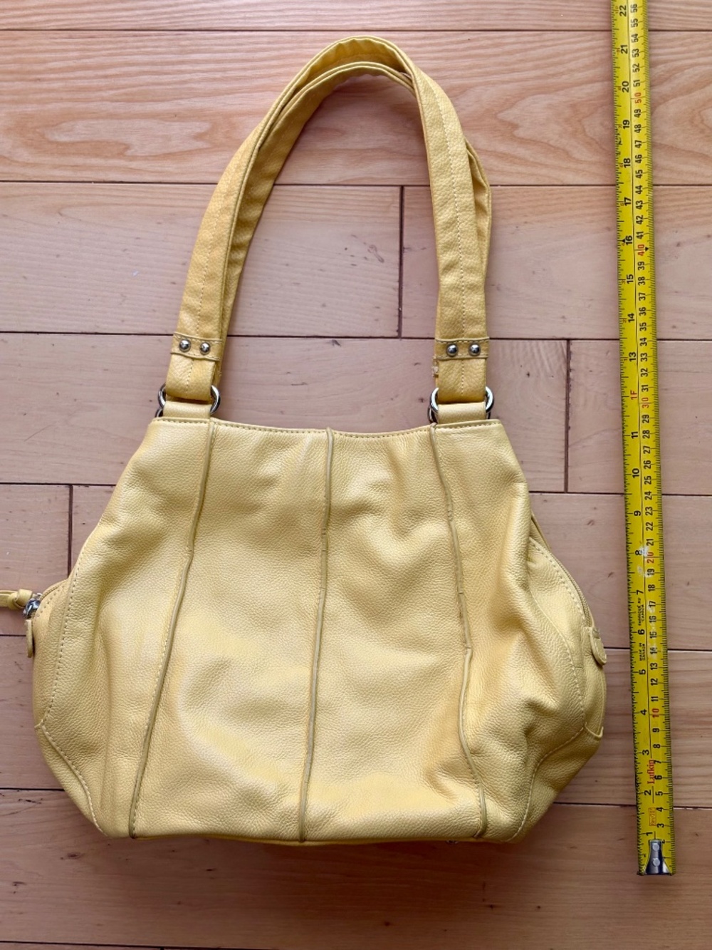 Tignanello Butter Yellow Pebble Leather Triple Entry Shoulder Bag - Picture 2 of 13